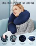 Patented Design Inflatable Travel Neck Pillow – Airplane Neck Pillow with 360° Head & Neck Support, Soft Washable Velvet Cover, Compact Neck Support Pillow for Airplane,Train,Car,Office & Home (Blue)