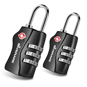2 Pack TSA Approved Travel Luggage Locks, Combination Lock Keyless, 3-Digit Padlocks, Travel Sentry Accepted Compatible Padlock for Gym Locker, Golf Bag Case, Backpack, Black-by GIVERARE