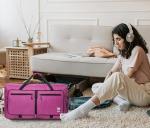 Bago Large Foldable Duffel Bags for Traveling Women & Men - 80L Packable Duffle Bag for Travel with Shoe Compartment - Water Repellant, Heavy Duty, Lightweight Folding & Collapsible (SnowPink)