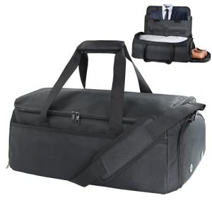 SUOCO Convertible Garment Duffle Bag for Travel, Suit Bags with Vacuum Compression Bag, 2 in 1 Hanging Duffel Dress Carry On Suitcase for Men Women, Black