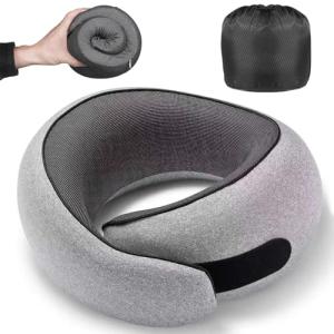 Optixion Travel Pillow, Memory Foam Travel Neck Pillow with Ergonomic 360° Support, Travel Essentials for Plane, Car, Train and Home, Max Gray