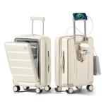 ISLAND ELEPHANT 20 IN Carry On Luggage 22x14x9 Airline Approved - Front Pocket Hardside Travel Suitcase Unbreakable -with Cup Holder,Charging Port,Side Pothook, 360°Spinner Wheels, TSA Lock-White