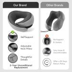 Optixion Travel Pillow, Memory Foam Travel Neck Pillow with Ergonomic 360° Support, Travel Essentials for Plane, Car, Train and Home, Max Gray