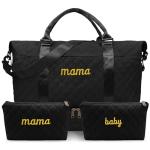 Mama Baby Pregnancy Hospital Bag Essentials for Women Labor Delivery Diaper Organizer with Shoe Compartment,2 Waterproof Toiletry Pouch Travel Duffle Bag for Mommy Weekender Overnight Gym Gifts,Black