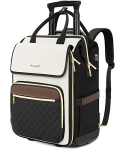 Rolling Backpack for Women, Travel Rolling Laptop Backpack with Wheels, Vertical & Horizontal Storage 2 In 1, Flip-Top Design, Water-Resistant Overnight College Underseat Carry on Luggage, Beige Brown