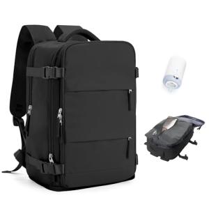 Vacuum Travel Backpack with Pump Women,Personal Item Carry on Backpacks Flight Approved 18x14x8 inches Men,Laptop Waterproof Work Compression bags Casual Daypack Mochila de Viaje Compresion al Black