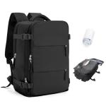 Vacuum Travel Backpack with Pump Women,Personal Item Carry on Backpacks Flight Approved 18x14x8 inches Men,Laptop Waterproof Work Compression bags Casual Daypack Mochila de Viaje Compresion al Black