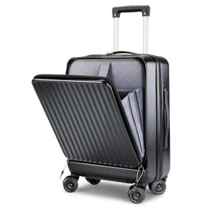 Lekebobor Carry On Luggage 22x14x9 Airline Approved, 20 Inch Hard Shell Suitcase with TSA Lock, Front Pocket & Spinner Wheels for Business Travel, Black