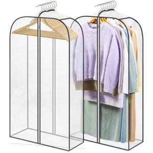 LANDNEOO 2 Pack Clear Garment Bags for Hanging Clothes with Zippers on Double Sides - 10'' Clothes Storage for Coat, Dress, and Fur in Closet - 40'' Long Suit Bags