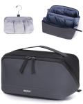 WANDF Toiletry Bag for Men, PU Leather Travel Organizer with Detachable Waterproof Hanging Pouch, Open-Flat Dopp Kit Shaving Bag with Wet Pocket for Travel Toiletries Accessories (Dark Gray)