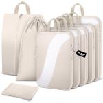 8 Set Compression Packing Cubes Travel, Expandable Travel Cubes for Carry on Luggage, Suitcase Organizer Compression Bags for Travel Essentials, Beige