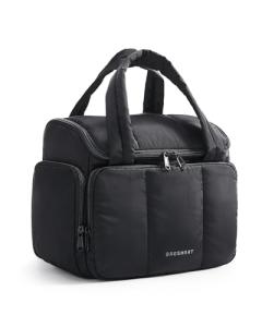 BAGSMART Travel Toiletry Bag for Women with Puffy Water-Resistant Fabric, Roomy Makeup Bag Organizer for Travel-Sized Toiletries & Accessories, Black