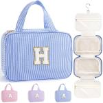 TOPEAST Travel Toiletry Bag for Women - Hanging Toiletry Bag, Personalized Initial Toiletry Bags for Traveling Women, Portable Travel Toiletry Bag for Toiletries, Cosmetics - Letter H, Blue