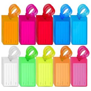 IANFAN 100 Pcs Luggage Tags for Suitcases, Plastic Backpack Bag Baggage Name Tag with Reinforcement Hole Waterproof Luggage Tag Suitcase Tags for Luggages Identifiers Colorful Baggage Name ID Labels