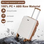 Romswi Expandable 22x14x9 Airline Approved 21" Carry On Luggage Set,Hardside 3PCS Carry On Suitcase Set ABS+PC Suitcase with Duffel Bags, Dual Spinner Wheels TSA Lock White