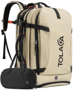 Tolaccea Travel Laptop Backpack, TSA Friendly Flight Approved Carry-on Business Rucksack Work Backpack with Extra Toiletry Bag, Dual Storage for 17.3" Laptop and 12.9" Tablet, 40-45L Expandable