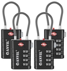 ANVIL 4 Digit Luggage Locks, TSA Locks for Luggage, Advanced TSA008 core, Alert Indicator for Your Travel Lock, Suitcase Lock. (4, Black)