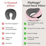 FlyHugz® Neck Travel Pillow | Memory Foam Neck Pillow for Comfort on Airplane | Compact and Ergonomic Design for Travel, Car Rides, and Home Use | Ideal for Adults and Kids (Pink)