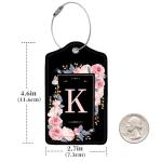 2 Pcs PU Leather Luggage Tag for Suitcases with Privacy Shield and Name ID Tag Address Card Travel Cruise Luggage Tag, Suitable for Men and Women Baggage Handbag Backpack,Flower and Monogram(Letter K