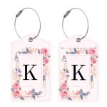 2 Pcs PU Leather Luggage Tag for Suitcases with Privacy Shield and Name ID Tag Address Card Travel Cruise Luggage Tag, Suitable for Men and Women Baggage Handbag Backpack,Flower and Monogram(Letter K