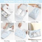 8 Set Packing Cubes for Travel, Luggage Packing Organizers Accessories Large Toiletries Bag for Clothes Shoes Cosmetics (Blue Flower)