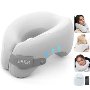SPUER 2in1 Ergonomic Memory Foam Travel Neck Pillow, Travel Pillow for All Sleep Positions on Flights, Road Trips, and Long Distance Travel with Drawstring Bag (Adjustable Hook & Loop Tape)