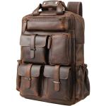Masa Kawa Leather Backpack for Men Vintage 15.6 Inch Laptop Bag Multi Pockets Casual Travel Daypack Brown