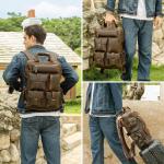 Masa Kawa Leather Backpack for Men Vintage 15.6 Inch Laptop Bag Multi Pockets Casual Travel Daypack Brown