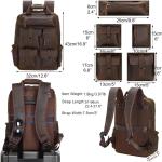 Masa Kawa Leather Backpack for Men Vintage 15.6 Inch Laptop Bag Multi Pockets Casual Travel Daypack Brown