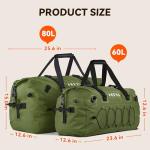 HEETA Waterproof Duffel Bag Motorcycle Dry Bag Backpack, Extra Large Rolltop Travel Duffle Bags with Straps & Handles for Kayaking Rafting Boating Canoeing Camping Gym Beach (Green, 60L)