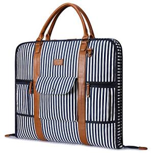 S-ZONE Carry On Garment Bag for Business Travel Canvas Leather Men Women Suit Cover, Blue Stripe-l, L, Einzigartiges