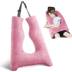FAIORD Car Pillow for Kids, Travel Pillow with Adjustable Strap, U-Shaped Pillow for Adults and Children to Support Head and Body Road Trip Essentials (Pink)