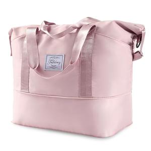 Travel Duffel Bag - Large Shoulder Weekender Overnight Bag, Carry on Bags with Wet Pocket, Waterproof Expandable Duffel Bags with Trolley Sleeve for Sports Travel Gym, Pink