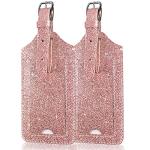 ACdream Luggage Tags 2 Pack, Leather Suitcase Identifiers, Cute Cruise ID Labels with Privacy Cover fits on Backpack for Women, Men, Adults, Kids, Travel Bag, Glitter Rose Gold