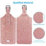 ACdream Luggage Tags 2 Pack, Leather Suitcase Identifiers, Cute Cruise ID Labels with Privacy Cover fits on Backpack for Women, Men, Adults, Kids, Travel Bag, Glitter Rose Gold