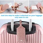 ACdream Luggage Tags 2 Pack, Leather Suitcase Identifiers, Cute Cruise ID Labels with Privacy Cover fits on Backpack for Women, Men, Adults, Kids, Travel Bag, Glitter Rose Gold