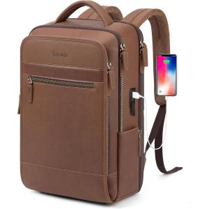 Tzowla Leather Laptop Backpack Bag for Men and Women Business Travel Work Rucksack Fits 15.6 Inch Laptop Bookbag with USB and T