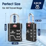 SURE LOCK TSA Locks for Luggage, TSA Approved Luggage Locks with Open Alert, 008 Key for High Security, Easy Read Dials, Zinc Alloy Body, Locker Lock for Suitcase, Gym, Travel. (Black 2 pk)