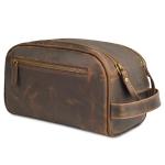 LEATHER VILLAGE Premium Leather Toiletry Travel Pouch With Waterproof Lining - Brown | King-Size Handcrafted Vintage Dopp Kit Bag, Shaving & Bathroom Organizer, Gift for Men & Women