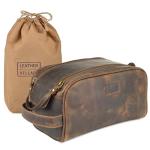 LEATHER VILLAGE Premium Leather Toiletry Travel Pouch With Waterproof Lining - Brown | King-Size Handcrafted Vintage Dopp Kit Bag, Shaving & Bathroom Organizer, Gift for Men & Women