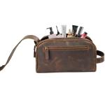 LEATHER VILLAGE Premium Leather Toiletry Travel Pouch With Waterproof Lining - Brown | King-Size Handcrafted Vintage Dopp Kit Bag, Shaving & Bathroom Organizer, Gift for Men & Women