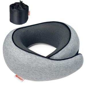 HWGIZP Travel Pillow | High-Density Memory Foam Pillow with 360° Surround Support. Ergonomically Designed. Ideal for Airplane Travel and Home Use. (Light Gray)
