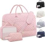 Travel Duffle Bag, Weekender Bags for Women with Shoe Compartment & Wet Toiletry Pocket , Carry on Overnight Hospital Bag for Woman Labor Delivery, Gym, Trip, Ideal Christmas Gift for Women Pink