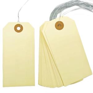 Pre-Strung Blank Shipping Labels with Wire, 120 PCS 4 3/4" x 2 3/8" Manila Hang Tabs for Luggage, Price & Gift Tagging | Write-On Surface for Inventory, Repair, Crafts & Multipurpose Use