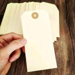 Pre-Strung Blank Shipping Labels with Wire, 120 PCS 4 3/4" x 2 3/8" Manila Hang Tabs for Luggage, Price & Gift Tagging | Write-On Surface for Inventory, Repair, Crafts & Multipurpose Use