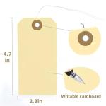 Pre-Strung Blank Shipping Labels with Wire, 120 PCS 4 3/4" x 2 3/8" Manila Hang Tabs for Luggage, Price & Gift Tagging | Write-On Surface for Inventory, Repair, Crafts & Multipurpose Use