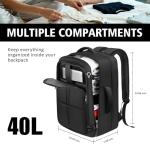 tazbuzo Travel Backpack, Extra Large 50L Flight Approved Carry on Backpack, Expandable Waterproof Business Suitcase Daypack Big Bag Fits 18.4 Inch Laptop, Black