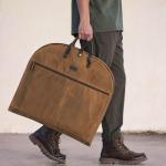 Polare 43” Waxed Canvas Full Grain Leather Trim Carry On Garment Bag for Travel, Waterproof Dust-Proof Foldable Hanging Suitcase Weekender Garment Cover with YKK Zipper