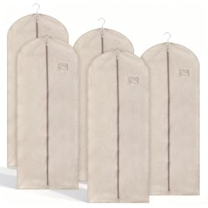 Oqqlin 5 Pcs Cotton Garment Bags for Hanging Clothes, 24 x 55 Inch Oxford Cloth Suit Bag Thickened Breathable Suit Dust Cover Hanging Garment Cover for Suits, Overcoats, Coats, Jackets, Shirts