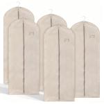Oqqlin 5 Pcs Cotton Garment Bags for Hanging Clothes, 24 x 55 Inch Oxford Cloth Suit Bag Thickened Breathable Suit Dust Cover Hanging Garment Cover for Suits, Overcoats, Coats, Jackets, Shirts